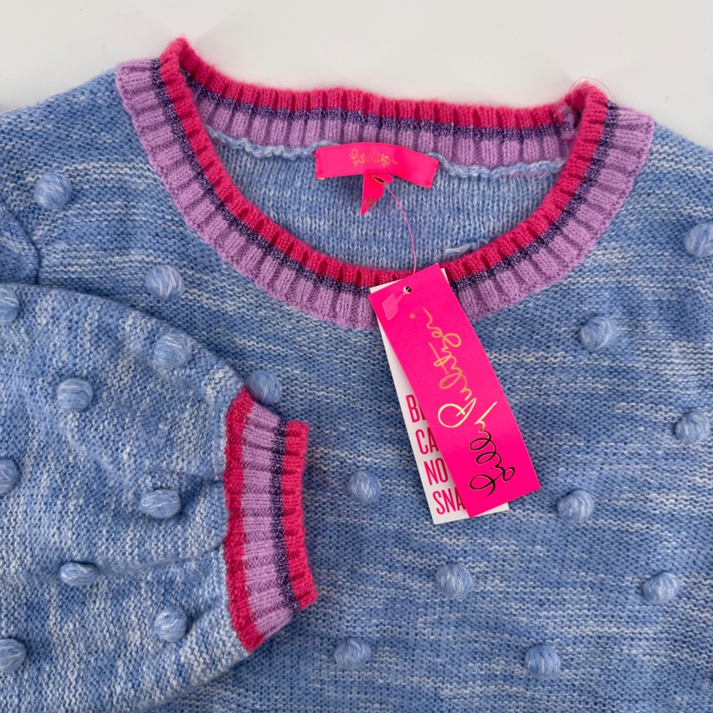 Lilly Pulitzer Verna Sweater Women L Blue Peri Marl Bobble Knit Metallic Striped